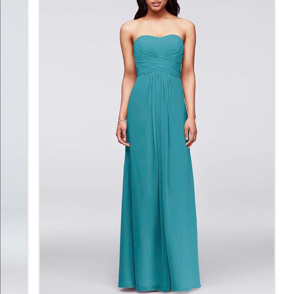 Davids Bridal Teal Strapless Dress Gown